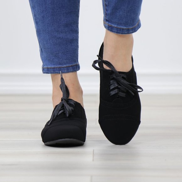 Black Faux Nubuck Lace up Flat Heel Oxford Style Shoes - Picture 9 of 12